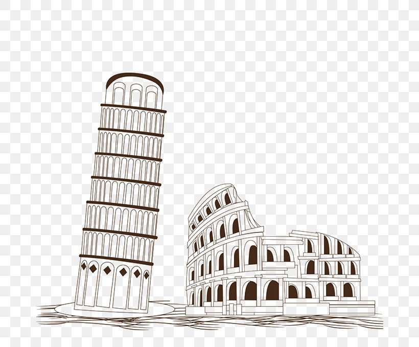 Colosseum Leaning Tower Of Pisa Illustration, PNG, 680x679px, Colosseum, Architecture, Black And White, Building, Coreldraw Download Free