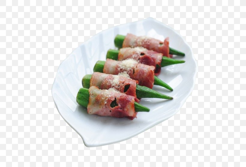 Bacon Roll Meatloaf Okra Vegetable, PNG, 526x557px, Bacon, Animal Source Foods, Appetizer, Bacon Roll, Black Pepper Download Free
