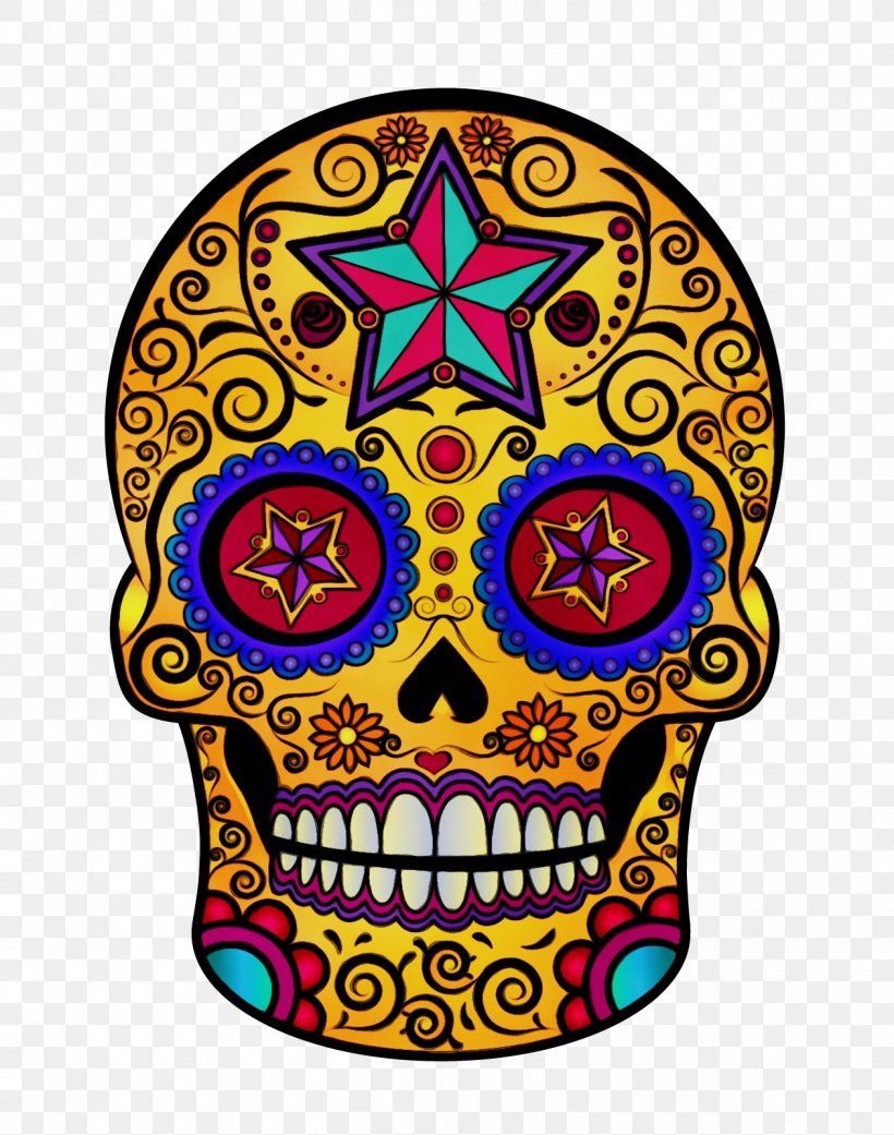 Skull Bone Head Yellow Visual Arts, PNG, 1260x1601px, Watercolor, Bone, Head, Paint, Skull Download Free