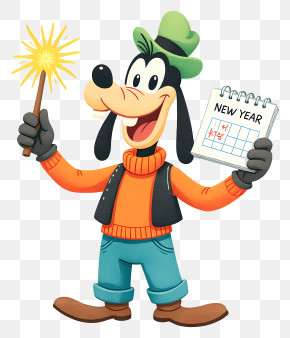 Goofy Happy New Year - Festive Dog With New Year Calendar PNG
