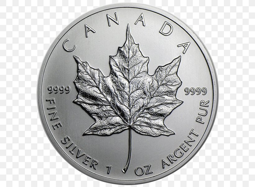 Canadian Silver Maple Leaf Canadian Gold Maple Leaf Bullion Coin Royal Canadian Mint, PNG, 600x600px, Canadian Silver Maple Leaf, Black And White, Bullion, Bullion Coin, Canadian Gold Maple Leaf Download Free
