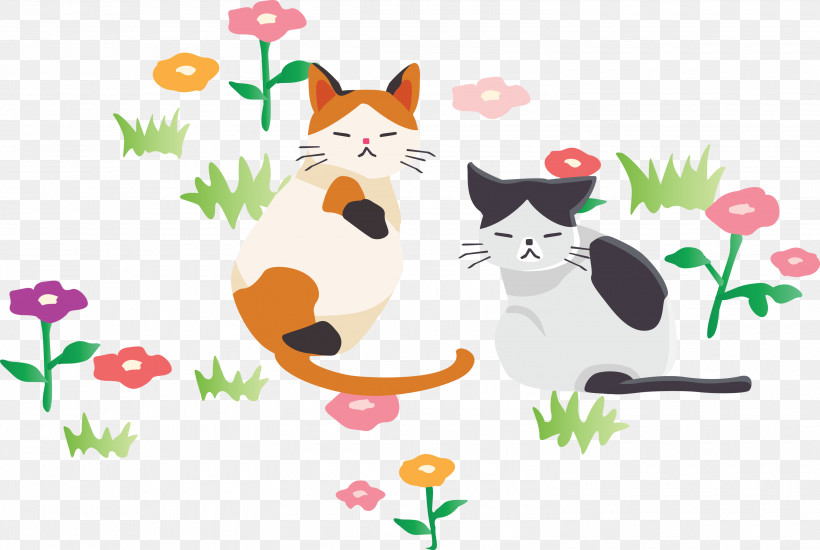 Cartoon Cat Whiskers Tail Small To Medium-sized Cats, PNG, 3000x2014px, Cat, Cartoon, Lawn, Meadow, Small To Mediumsized Cats Download Free