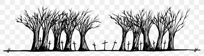 Cemetery Sketch, PNG, 2700x750px, Cemetery, Artwork, Black And White, Branch, Drawing Download Free