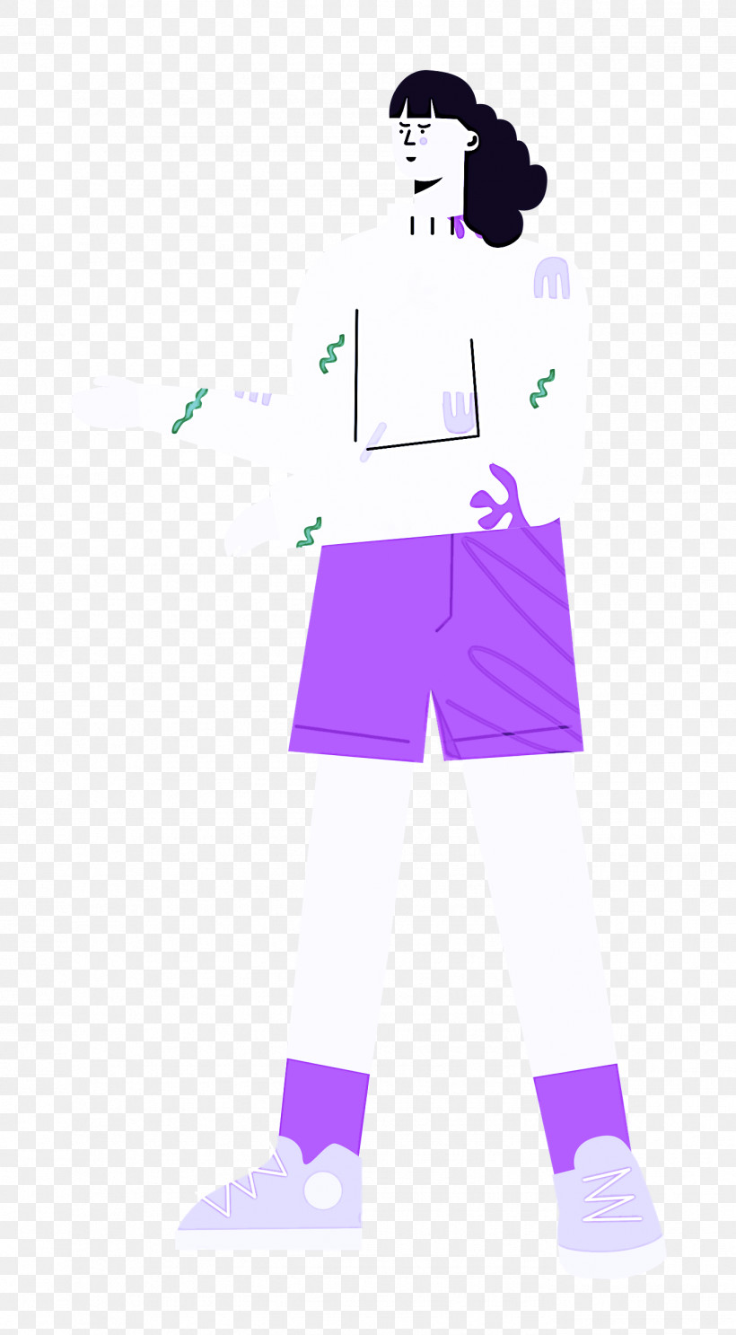 Standing Shorts Woman, PNG, 1378x2500px, Standing, Cartoon, Character, Headgear, Lavender Download Free