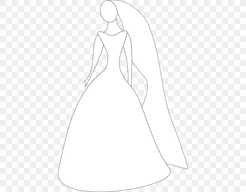 Wedding Dress Bride Clip Art, PNG, 434x640px, Wedding Dress, Arm, Artwork, Black And White, Bride Download Free