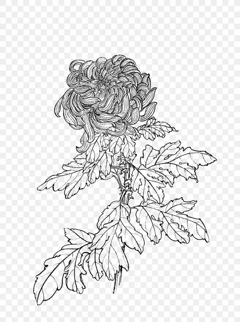 Flower Chrysanthemum Drawing Manual Of The Mustard Seed Garden Line Art, PNG, 1197x1600px, Flower, Art, Artwork, Birdandflower Painting, Black And White Download Free