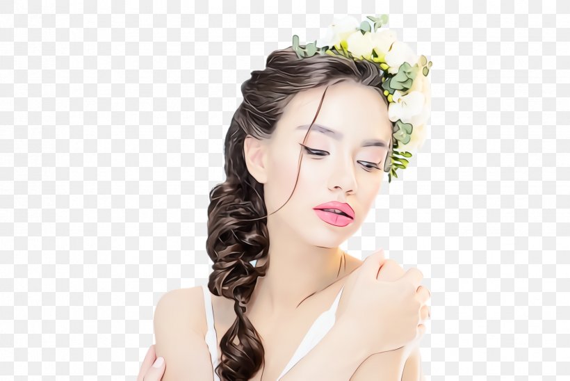 Hair Face Hairstyle Headpiece Skin, PNG, 2448x1636px, Watercolor, Beauty, Chin, Eyebrow, Face Download Free