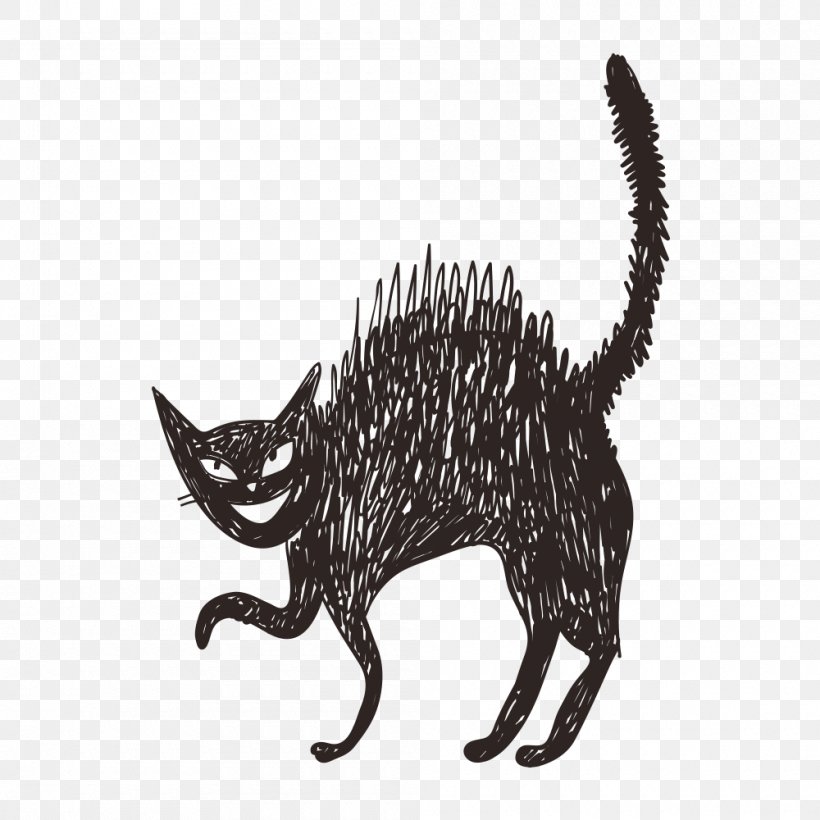 Cat Food Black Cat, PNG, 1000x1000px, Cat, Black And White, Black Cat, Carnivoran, Cartoon Download Free