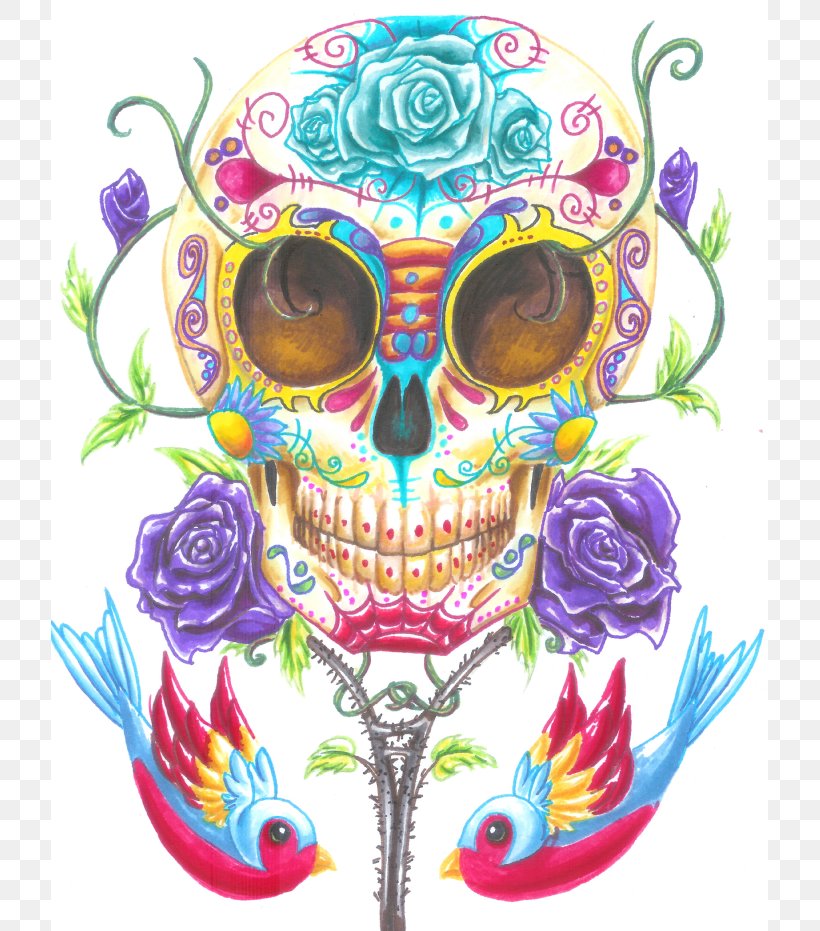 Death Calavera Day Of The Dead Tattoo Skull, PNG, 717x931px, Death, Art, Bone, Calavera, David Lozeau Download Free