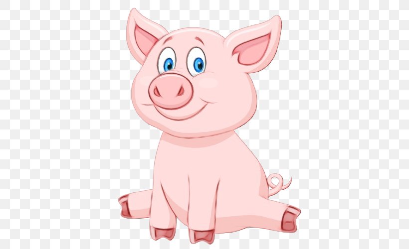 Domestic Pig Cartoon Suidae Pink Nose, PNG, 500x500px, Watercolor, Cartoon, Domestic Pig, Livestock, Nose Download Free