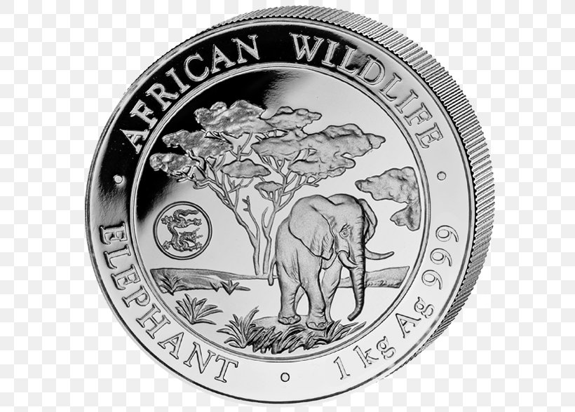 Silver Coin African Elephant Elephantidae, PNG, 600x588px, Coin, African Elephant, Black And White, Bullion, Bullion Coin Download Free