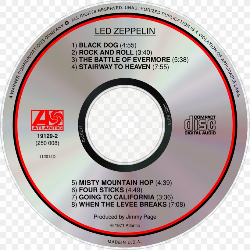 Compact Disc Led Zeppelin IV Black Dog Rock And Roll, PNG, 1000x1000px, Watercolor, Cartoon, Flower, Frame, Heart Download Free