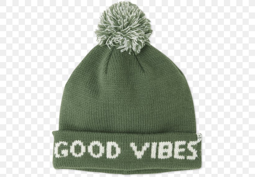 Knit Cap Beanie Pom-pom Life Is Good Company Hat, PNG, 570x570px, Knit Cap, Beanie, Cap, Green, Hat Download Free