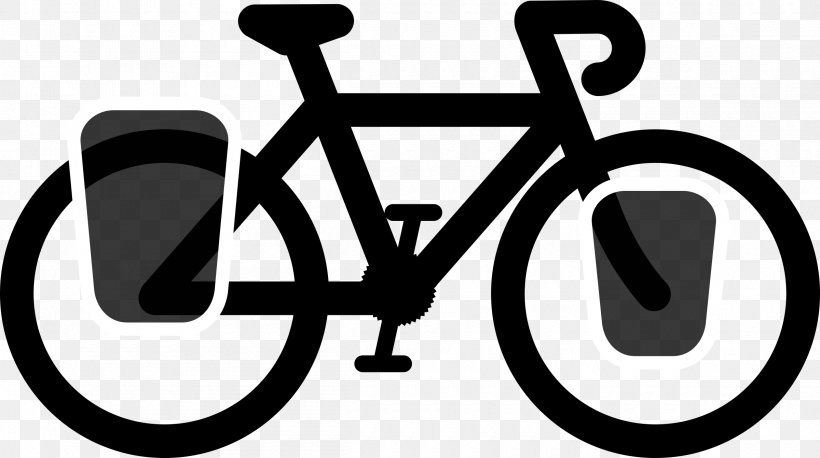 Bicycle Touring Cycling Touring Bicycle Clip Art, PNG, 2400x1341px, Bicycle, Area, Bicycle Baskets, Bicycle Touring, Black And White Download Free