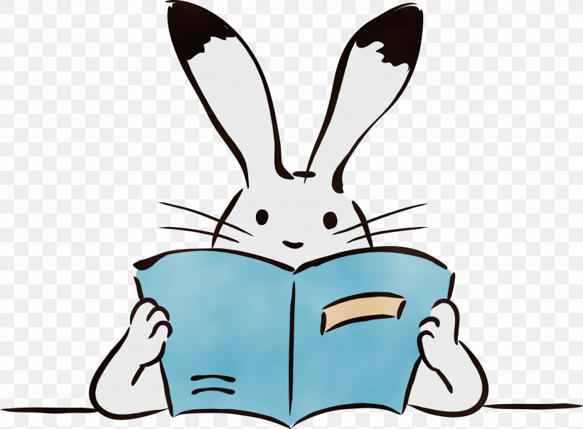 Hares Whiskers Cartoon Tail Rabbit, PNG, 3000x2208px, Reading, Book, Cartoon, Paint, Rabbit Download Free