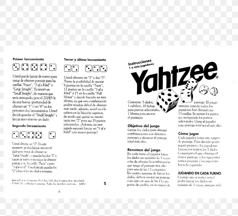 Yahtzee Farkle Game Milton Bradley Company Playing Card, PNG, 1700x1543px, Yahtzee, Black And White, Brand, Computer, Dice Download Free