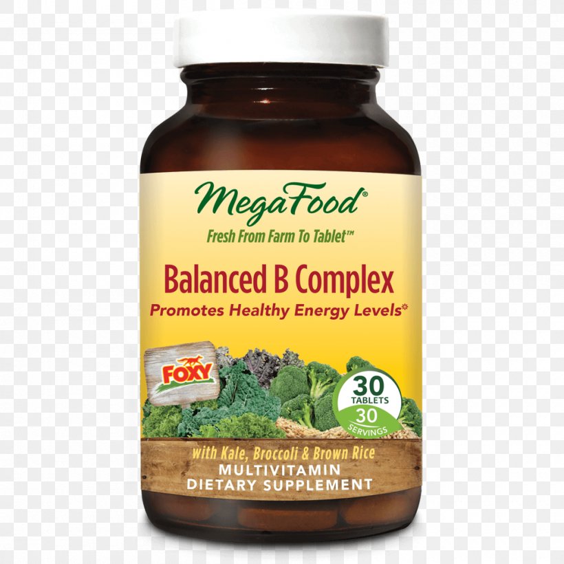 MegaFood Balanced B Complex Dietary Supplement B Vitamins Health, PNG, 1000x1000px, Dietary Supplement, B Vitamins, Energy, Flavor, Health Download Free