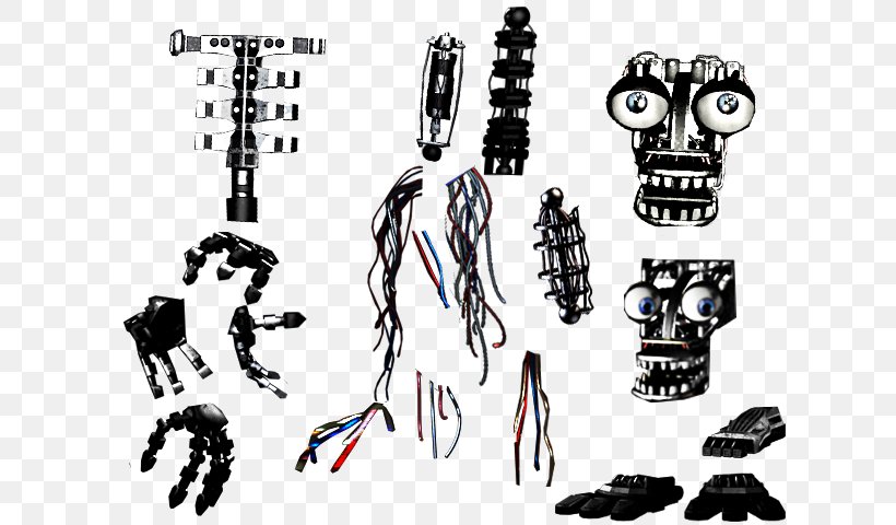 Five Nights At Freddy's 2 Five Nights At Freddy's 3 Endoskeleton Animatronics, PNG, 720x480px, Endoskeleton, Animatronics, Arm, Art, Black And White Download Free
