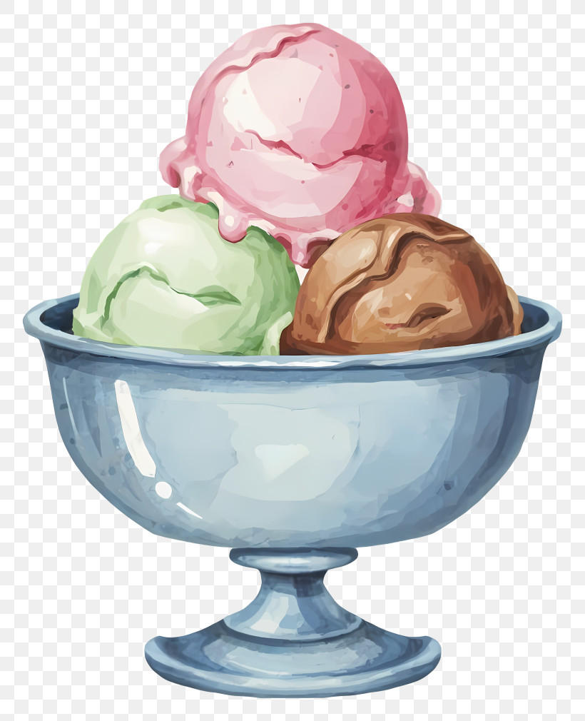 Cartoon - Illustration Of Ice Cream Trio In A Bowl PNG