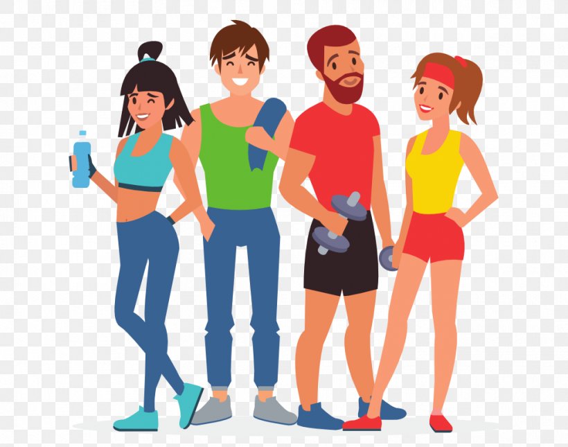 Vector Graphics Fitness Centre Exercise Personal Trainer Physical Fitness, PNG, 988x778px, Fitness Centre, Aerobic Exercise, Cartoon, Community, Conversation Download Free