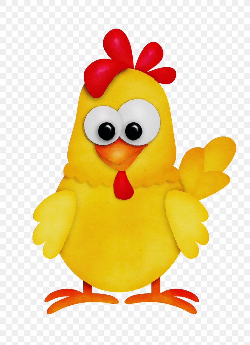Chicken Rooster Yellow Toy Cartoon, PNG, 1024x1412px, Watercolor, Animal Figure, Animation, Bath Toy, Beak Download Free