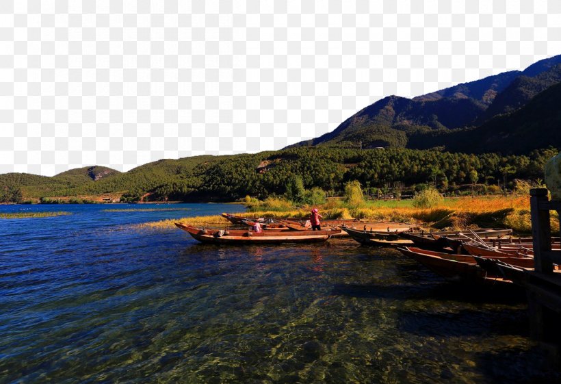 Lugu Lake Lake District Loch Tourism, PNG, 1200x822px, Lugu Lake, Bay, Boat, Coast, Fjord Download Free