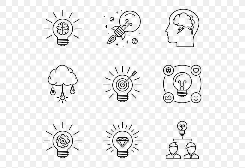 Ideas, PNG, 600x564px, Icon Design, Area, Black, Black And White, Cartoon Download Free