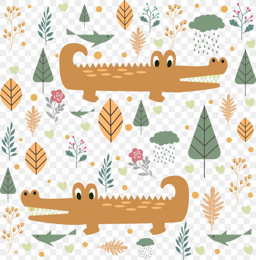 Cartoon Crocodile Illustration, PNG, 3678x3749px, Cartoon, Area, Border, Branch, Christmas Decoration Download Free