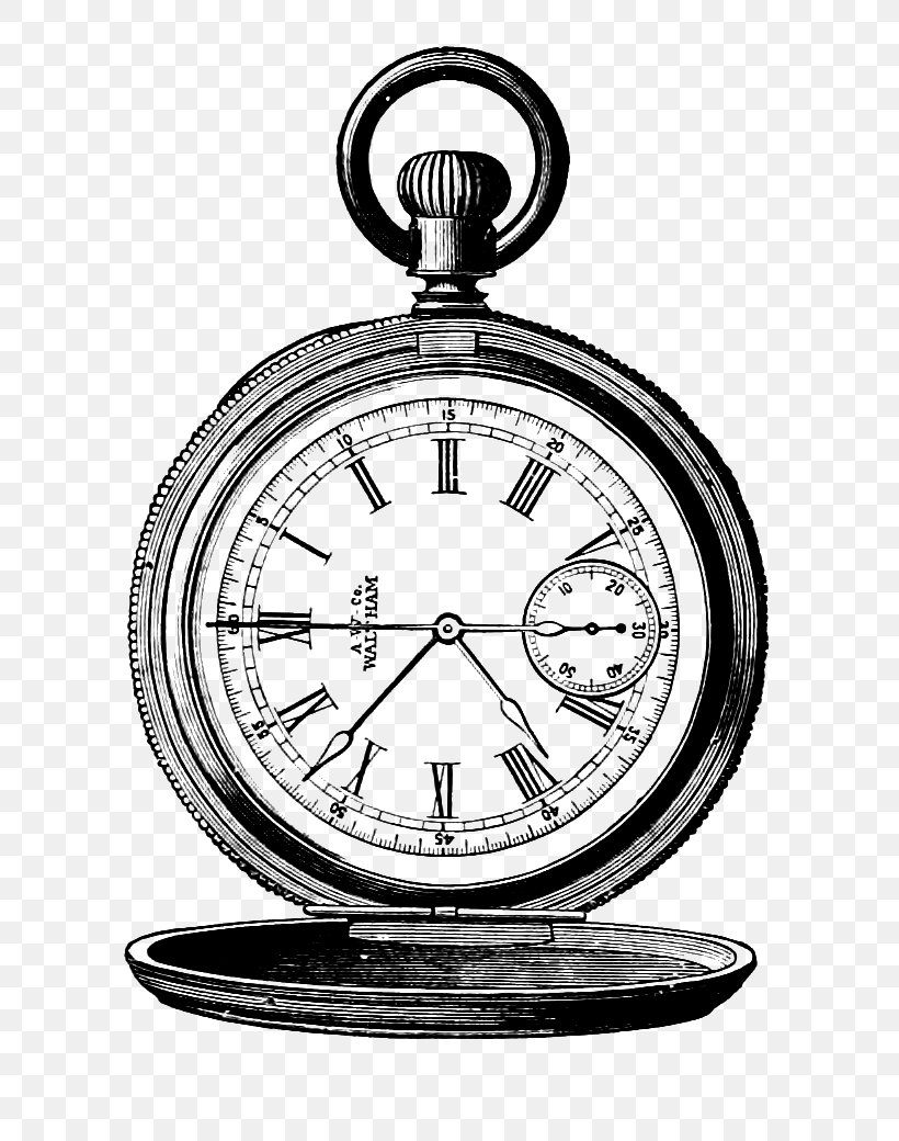 Pocket Watch Drawing Steampunk Clip Art, PNG, 711x1040px, Pocket Watch, Antique, Black And White, Clock, Drawing Download Free