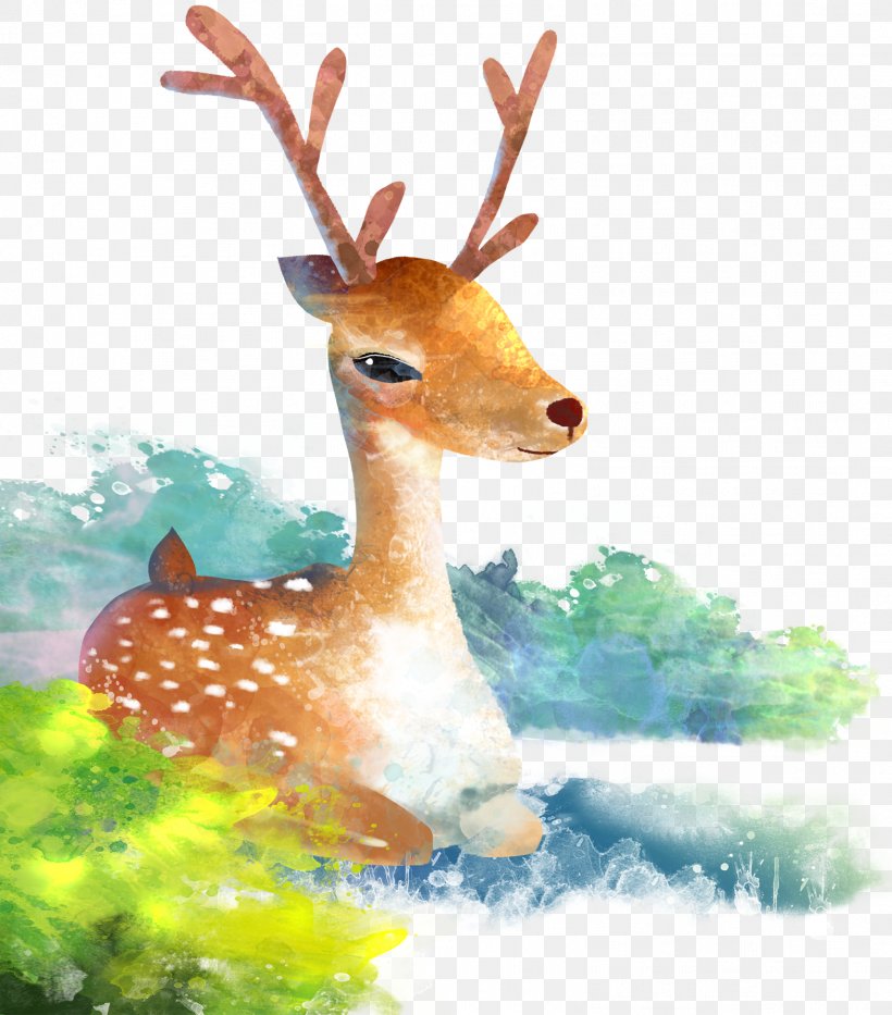 Reindeer Watercolor Painting Cartoon Illustration, PNG, 1571x1789px, Deer, Antler, Art, Cartoon, Fauna Download Free