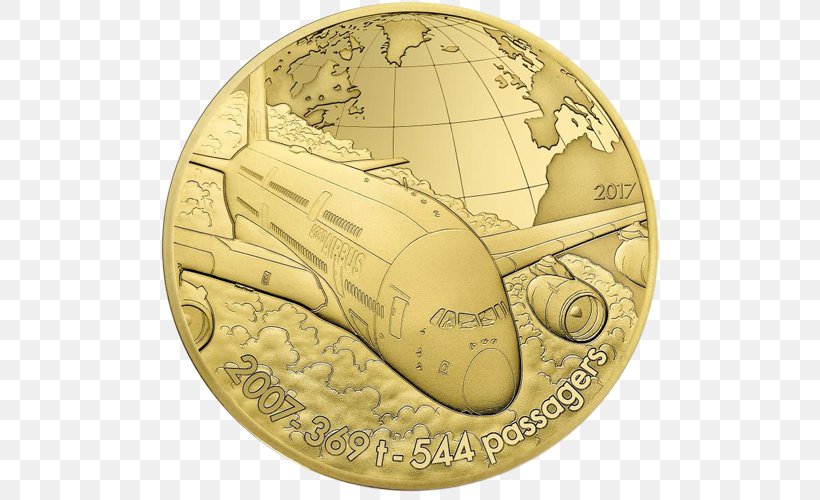 Airbus A380 Monnaie De Paris Sèvres Coin, PNG, 500x500px, Airbus, Airbus A380, Coin, Currency, France Download Free