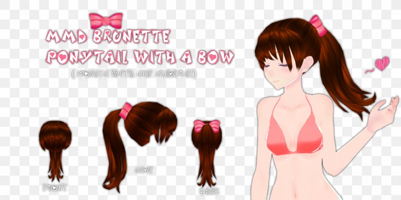 Brown Hair Ponytail Blue Hair Hairstyle, PNG, 1264x632px, Watercolor, Cartoon, Flower, Frame, Heart Download Free