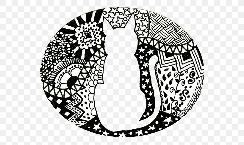Doodle Drawing Zen Coloring Book Cat, PNG, 600x490px, Doodle, Area, Art, Black And White, Boredom Download Free
