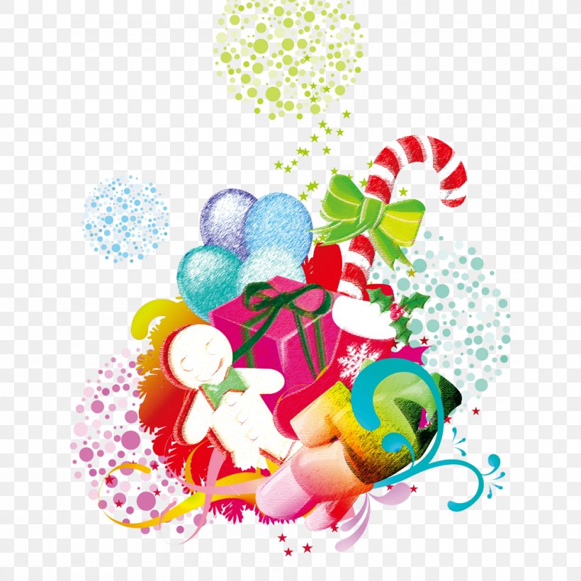Christmas Balloon Gift, PNG, 1000x1000px, Christmas, Art, Balloon, Color, Floral Design Download Free