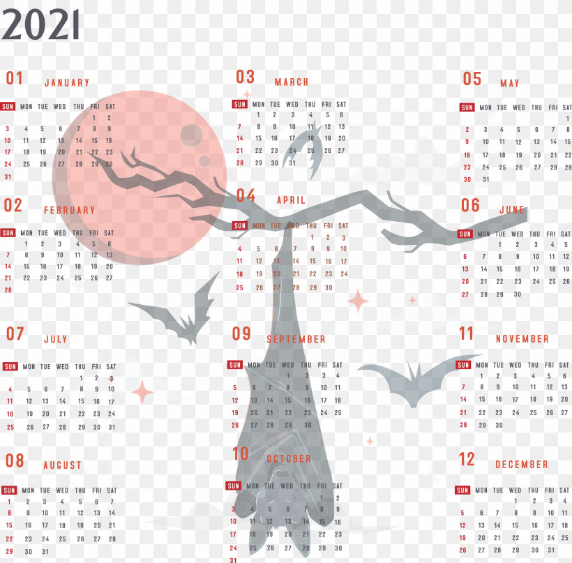 Year 2021 Calendar Printable 2021 Yearly Calendar 2021 Full Year Calendar, PNG, 3000x2954px, 2021 Calendar, Year 2021 Calendar, Bats, Drawing, Eastern Red Bat Download Free