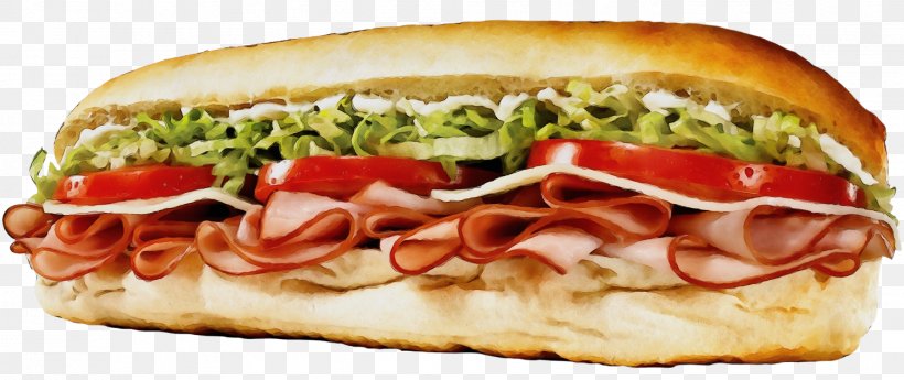 Food Cuisine Dish Fast Food Submarine Sandwich, PNG, 2036x858px, Watercolor, Baked Goods, Cuisine, Dish, Fast Food Download Free