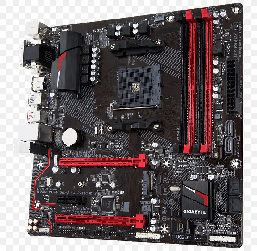 Socket AM4 GIGABYTE GA-AB350M-Gaming 3 MicroATX Motherboard Ryzen, PNG, 800x800px, Socket Am4, Advanced Micro Devices, Atx, Computer Case, Computer Component Download Free