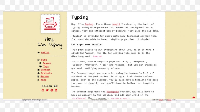 Jekyll Template Typing GitHub Blog, PNG, 1390x777px, Jekyll, Area, Blog, Brand, Github Download Free