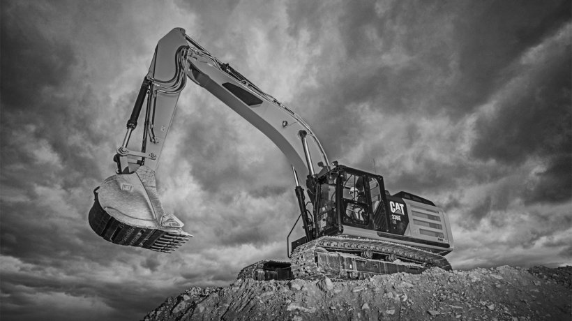 Caterpillar Inc. Excavator Heavy Machinery Bucket Hydraulics, PNG, 1400x786px, Caterpillar Inc, Backhoe, Black And White, Bucket, Bulldozer Download Free