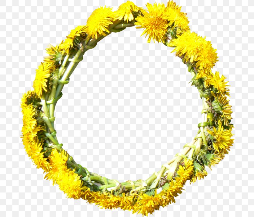 Flower Wreath, PNG, 696x699px, Wreath, Common Dandelion, Dandelion, Dandelions Transparent, Drawing Download Free