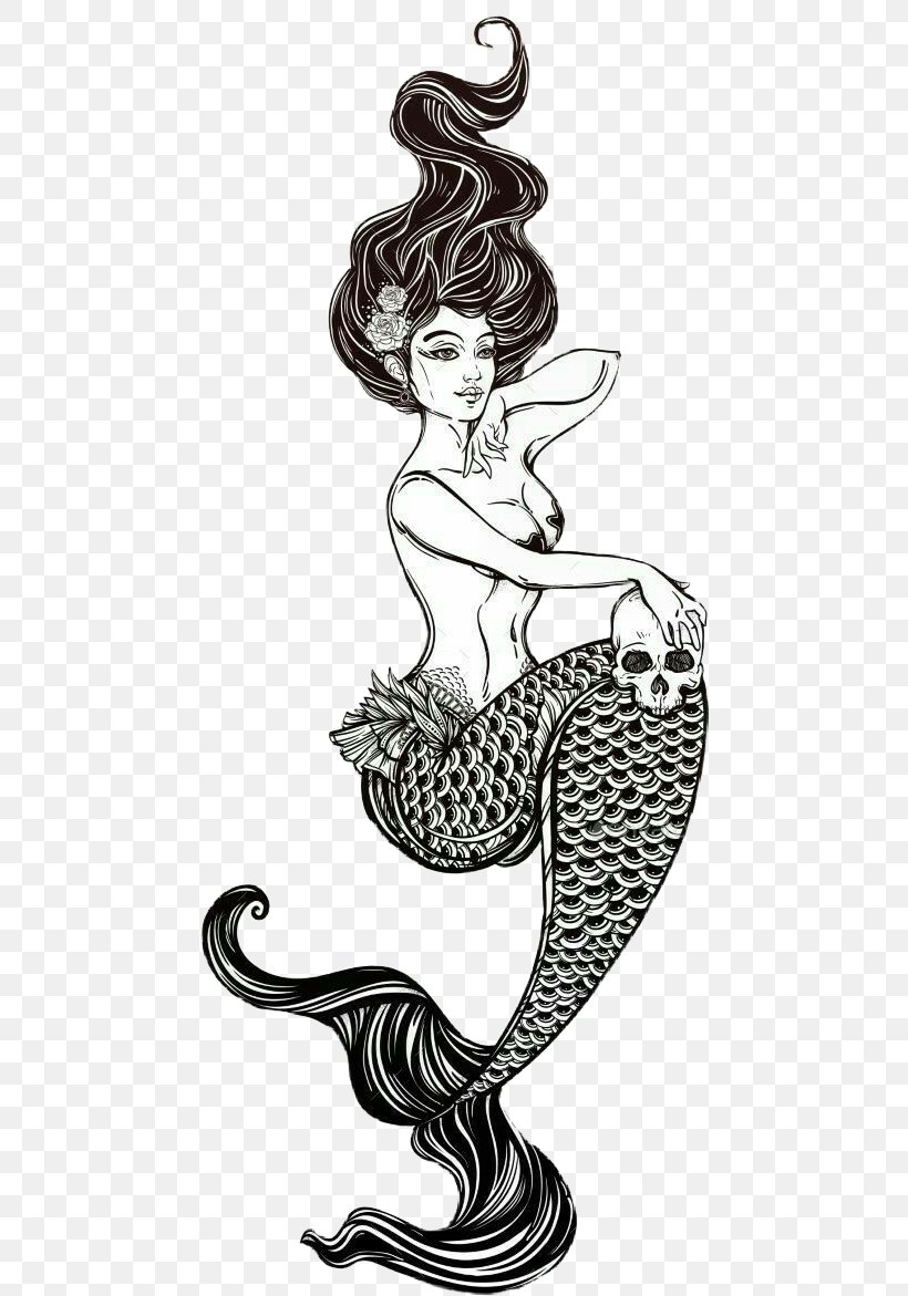 Mermaid Illustration Drawing Vector Graphics Clip Art, PNG, 460x1171px, Mermaid, Art, Black And White, Costume Design, Decal Download Free