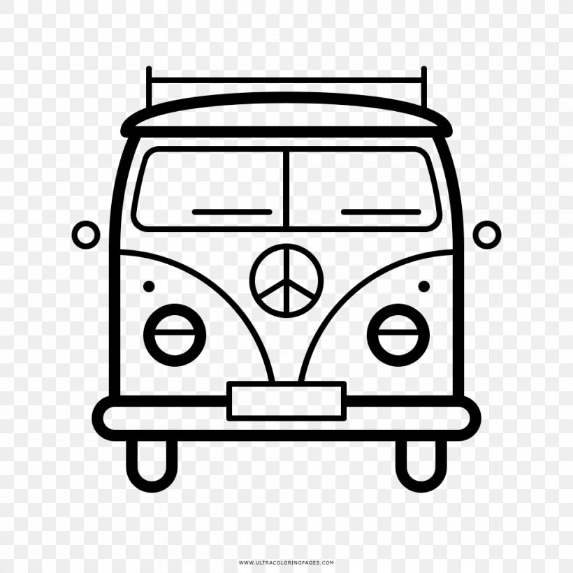 Hippie Coloring Book Drawing, PNG, 1000x1000px, Hippie, Area, Automotive Design, Black And White, Car Download Free