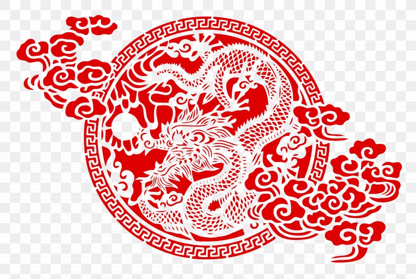 Chinese Paper Cutting Chinese Dragon Papercutting Chinese New Year, PNG, 4946x3321px, Watercolor, Cartoon, Flower, Frame, Heart Download Free