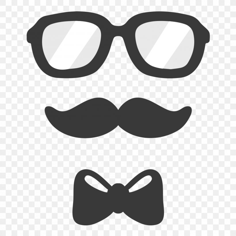 Glasses Bow Tie Necktie Moustache Clip Art, PNG, 1000x1000px, Glasses, Beard, Black, Black And White, Bow Tie Download Free