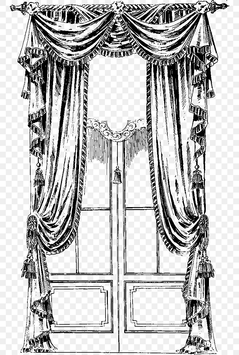Front Curtain Furniture Sketch, PNG, 754x1217px, Front Curtain, Arch, Architecture, Black And White, Curtain Download Free