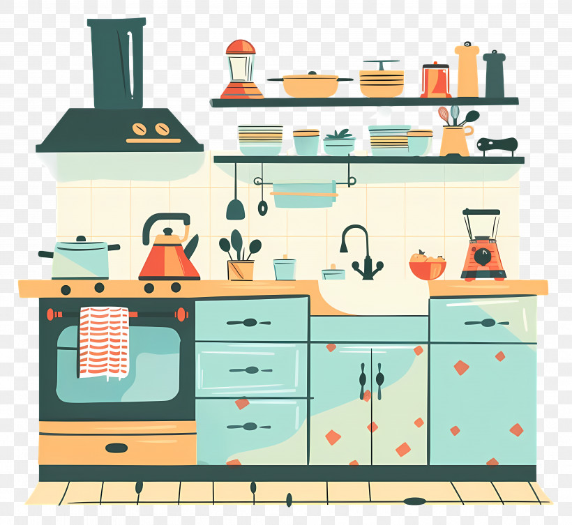 Vintage Kitchen Setup - Retro Styled Kitchen Interior PNG
