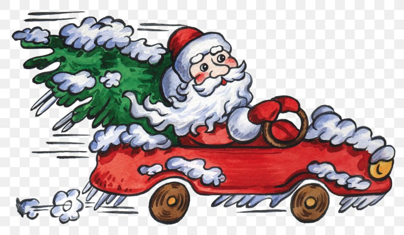 Santa Claus Ded Moroz Car Clip Art Snegurochka, PNG, 800x478px, Santa Claus, Art, Car, Cartoon, Christmas Download Free