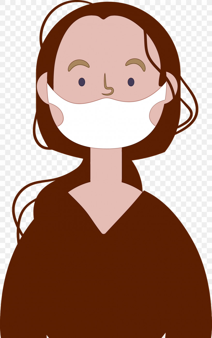 Hair Cartoon Nose Cheek Brown Hair, PNG, 1880x3000px, Wearing Mask, Brown Hair, Cartoon, Cheek, Corona Download Free