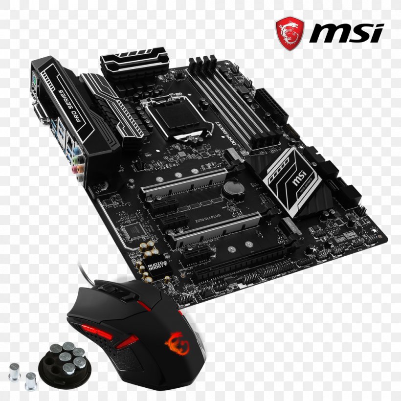 Intel LGA 1151 MSI H270 GAMING PRO CARBON Motherboard MSI Z270 SLI PLUS, PNG, 1000x1000px, Intel, Asrock Fatal1ty Z270 Gaming K6, Atx, Computer Accessory, Computer Component Download Free
