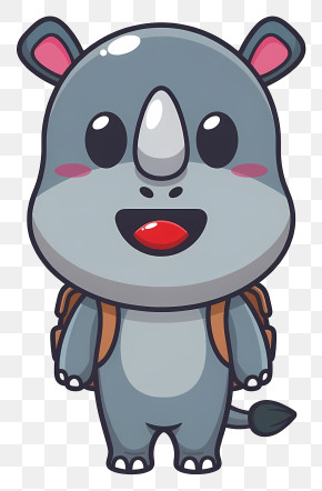 Cute Rhino With Backpack PNG
